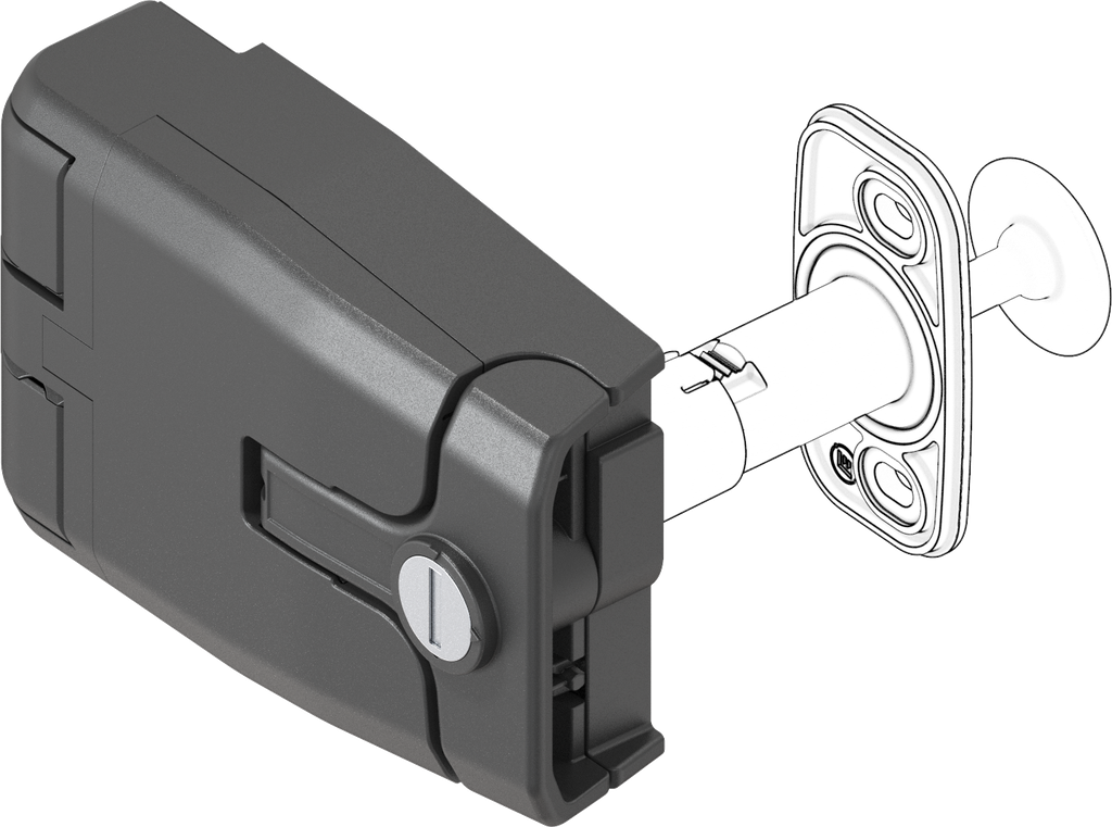 Latch-Hinge without pressure relief, round cylinder keyed 9081, Polyamide GF black