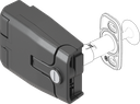 Latch-Hinge with pressure relief, round cylinder, keyed different, Polyamide GF black