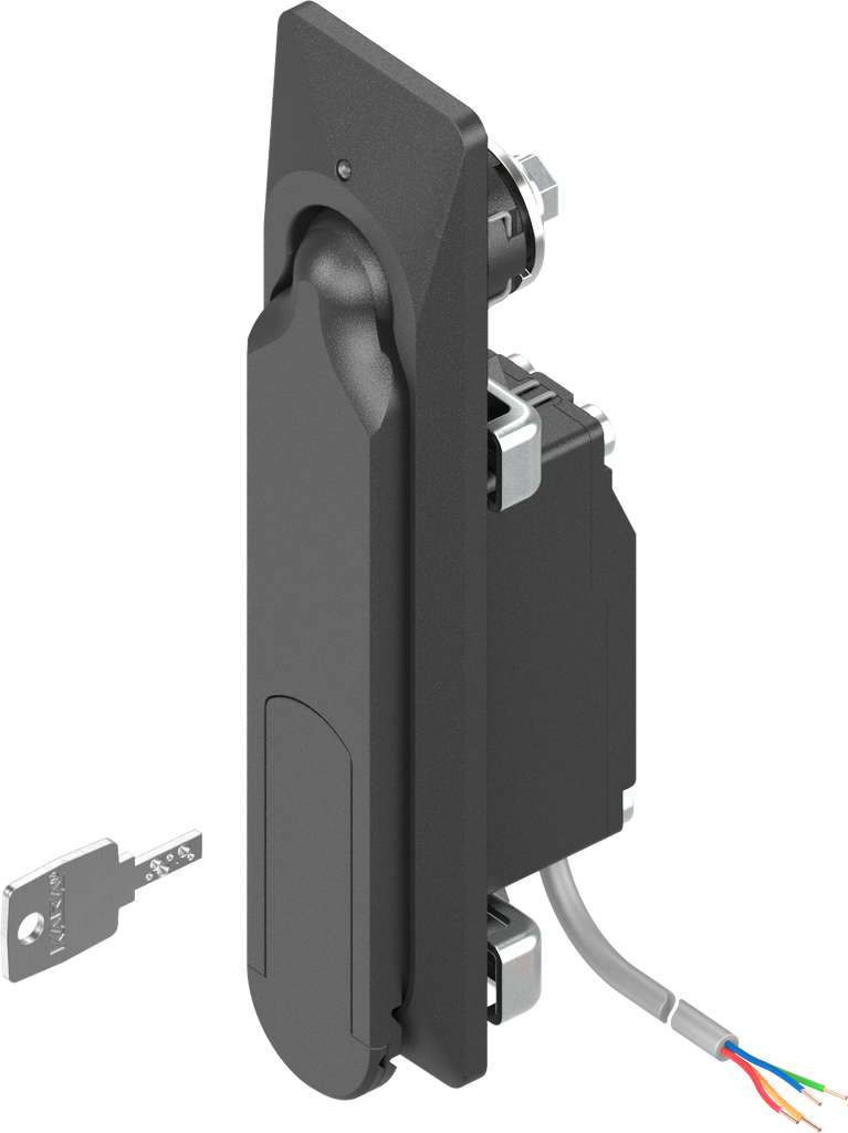 Schwenkgriff 1154 mit elektromagnetischer Entriegelung und Notöffnung unterschiedliche Schließung, GD-Zn schwarz gepulvert