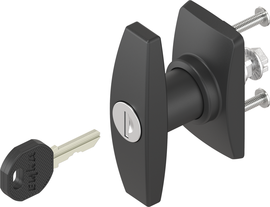 Escutcheon short with T-handle, keyed EK 333, Polyamide black and zinc die black powder-coated