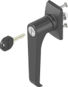 Escutcheon short with L-handle, keyed EK 333, Polyamide black and zinc die black powder-coated