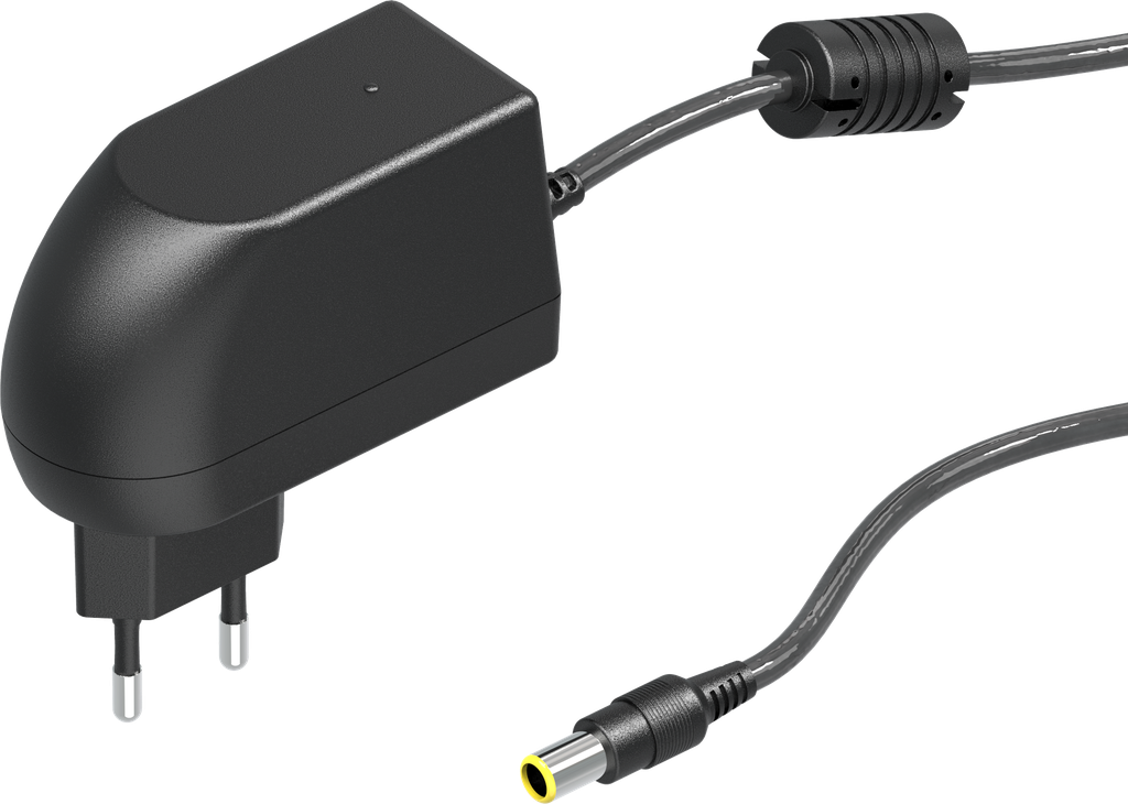 Adaptador de red 12 V con conector para todas las Unidades, plástico negro