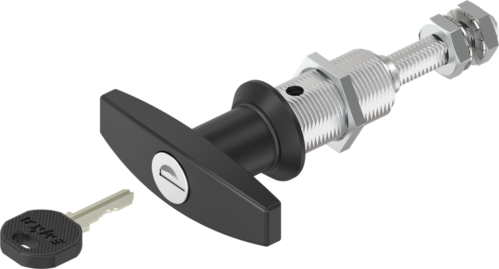 Compression latch with T-handle and adjustable cam height, keyed EK 333, Zinc die black powder-coated