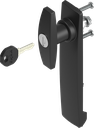 Escutcheon long with T-handle, keyed different, Polyamide black and zinc die black powder-coated